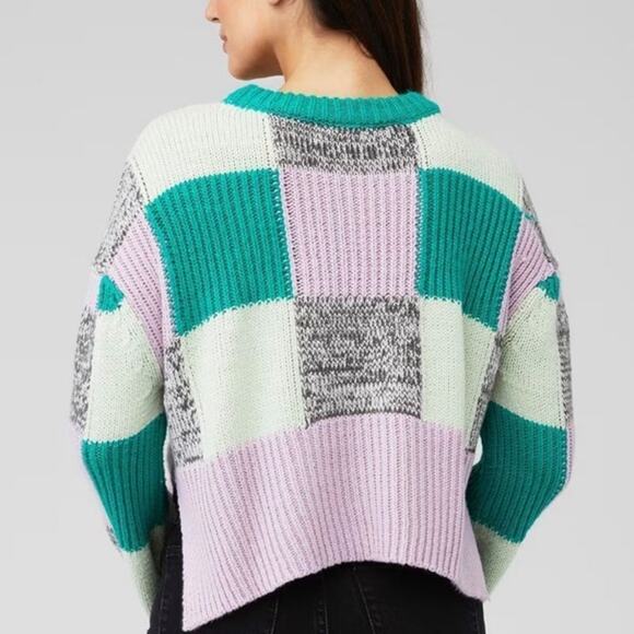 For Love & Lemons Green Colorblock Finley Cropped Oversized Sweater Sz XS NWT - Picture 13 of 15